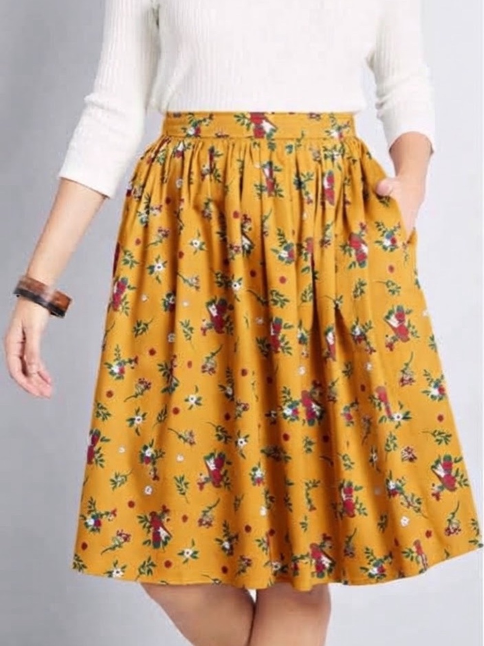 Collectif x ModCloth Yellow Floral Midi Skirt, Goldenrod, XS, NWT